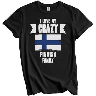 Amo La Mia Pazza Famiglia Finlandese Divertente Maglietta con Bandiera Finlandese