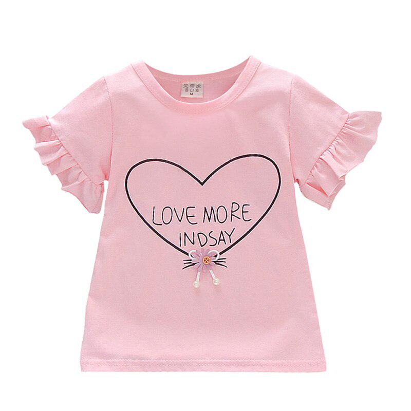 Baby Girls Sommer Bomull Letter Hjertetrykk T-skjorte Topper Bluse Kortermet Barn Uformelle T-skjorter