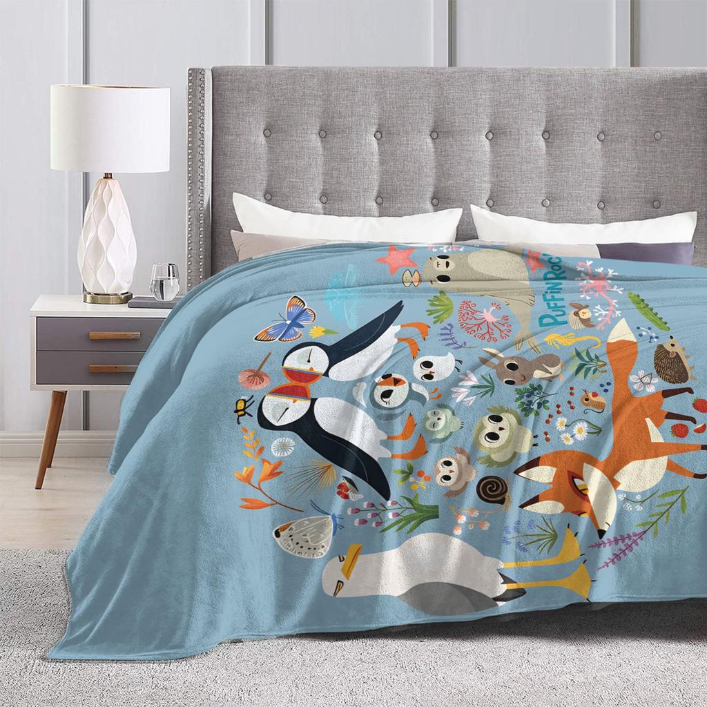 Morbida Coperta Calda Ragazze Bambini Decorativa Pulcinella di Mare Roccia Copriletto Plaid Coperta in Flanella per Arredamento Casa Copriletto per Divano Letto Stampa