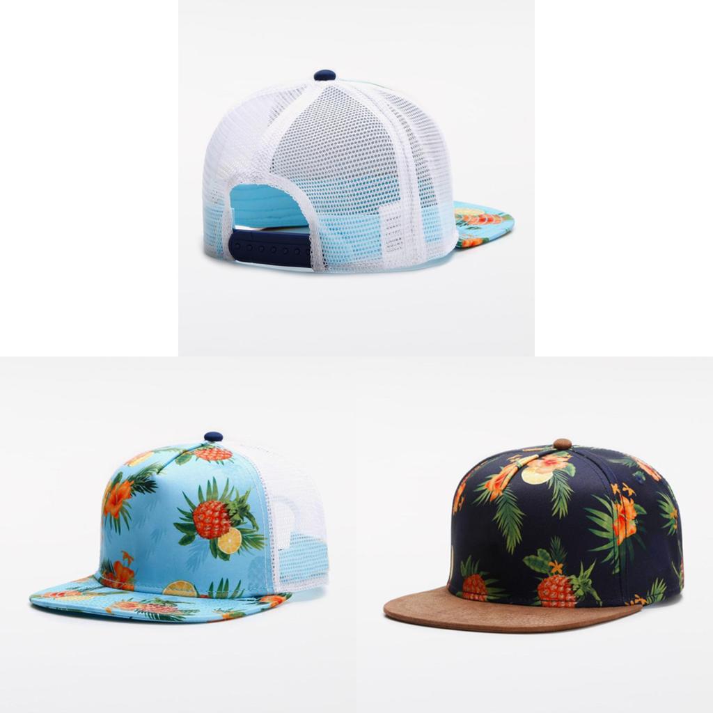 Sommerliche atmungsaktive Baseballkappe mit Ananas-Print und verstellbarem breitem Schirm für Damen und Herren