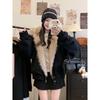 Winter Short Hooded Parka with Big Fur Collar Thick Cotton Jacket for Women
