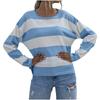 Autumn and winter new women's clothing casual loose knitted sweater striped color matching crew neck sweater