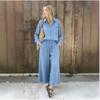 Spring Fashion Women's Plus Size Two-Piece: Linen-Style Shirt & High-Waisted Loose Pants