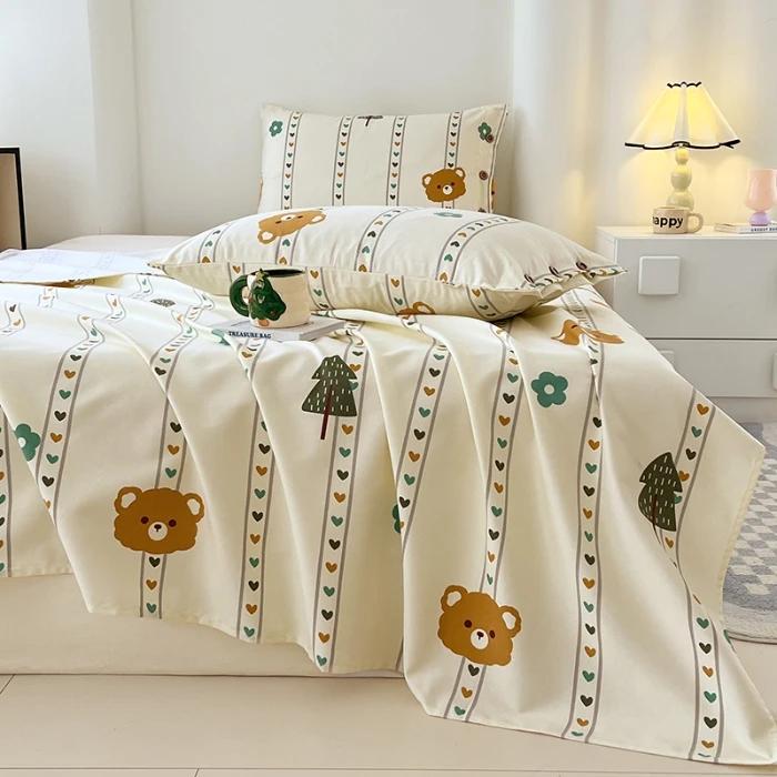 2025 new raw cotton old coarse cloth bed sheet single piece summer button pillowcase quilt sheet skin-friendly three-piece set