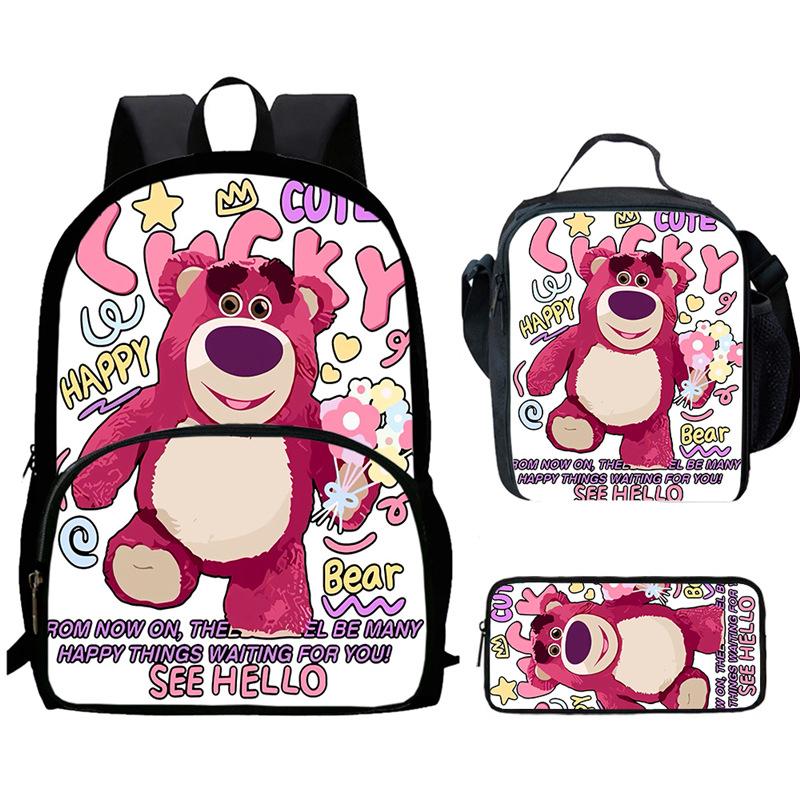Strawberry Bear School Bag High Definition Printing Multi-Function Oxford Lightweight Backpack