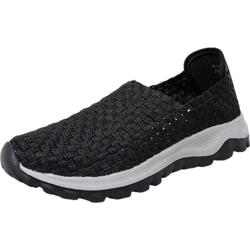 Damen Große Größe Handgewebte Freizeitschuhe Frühling Sommer Neu Dicke Sohle Flach zum Hineinschlüpfen Runde Zehenpartie Lässige Sneaker Laufschuhe