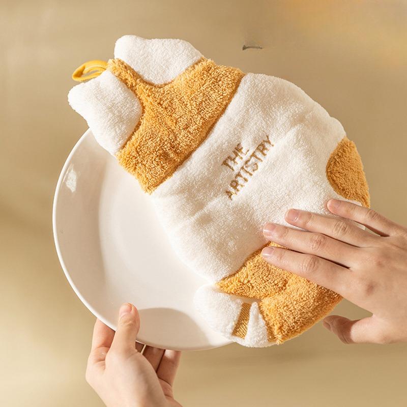 1Pcs Cute Cat Hanging Towel Kitchen Hand Towel Bathroom Soft Absorbent Handkerchief Wipe Towel Cartoon Kids Towels