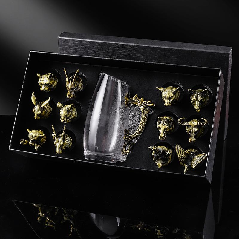 Zodiac Wine Set Baijiu Cup One Cup Strong Glass Wine Crystal Glass Small Wine Glass 1 Two Cups Can Be