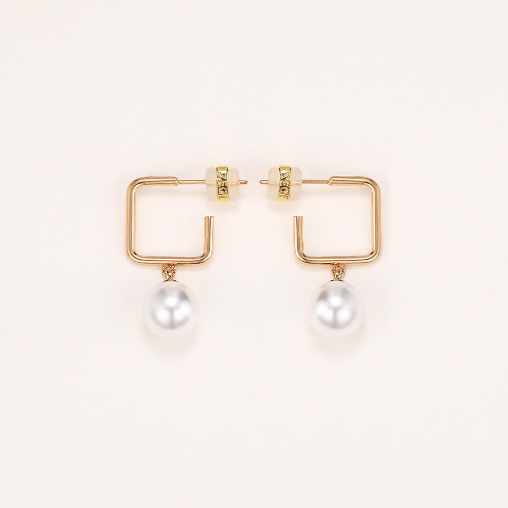 Simple Geometric Imitation Pearl Stud Earrings, Personalized Versatile Long Earrings, Fashionable Face And Thin Earrings For Women