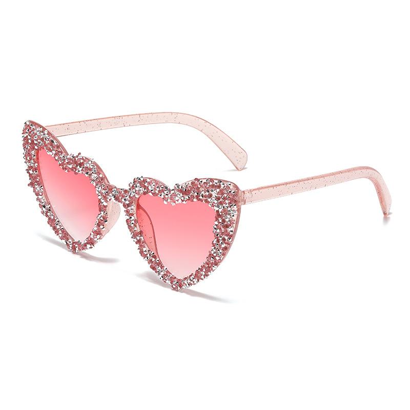 Original Peach Heart Diamond Sunglasses Female Cute Cat Eye Heart Dance Sunglasses