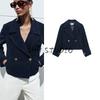 Autumn New Women's Clothing Lapel Long Sleeves Thread Decoration Commuter's All-Matching Double Breasted Short Outwear 3588885