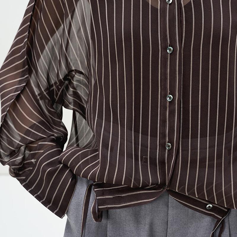 Less 2025 Summer Loose Fit Round Neck Silk Striped Shirt