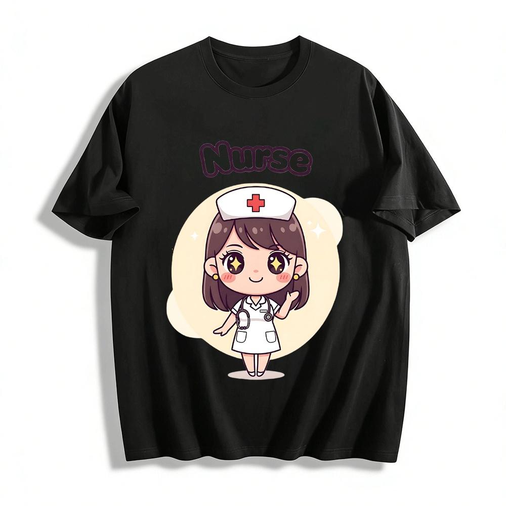 

Cute Nurse Print Casual Top Adorable Medical Themed Daily T-Shirt Pure cotton T-shirt XXS