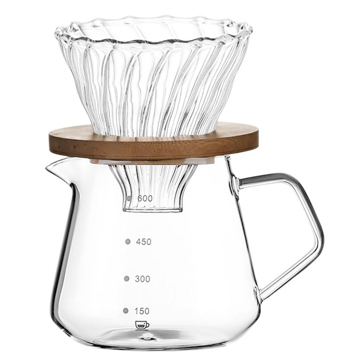 

Набор стеклянных кофейных принадлежностей для капельной кофеварки 300/600 мл, стеклянная кофеварка со стеклянной кофейной воронкой/фильтром и бамбуковой подставкой