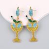 European and American New Cute Color Drip Oil Fashion Strawberry Wine Glass Earrings Pearl Alloy Diamond-encrusted Goblet Earrings Women