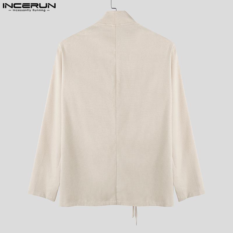 INCERUN Oversized Men Lapel Neck Long Sleeve Side Lace-up Casual Loose Thin Blazer Coats