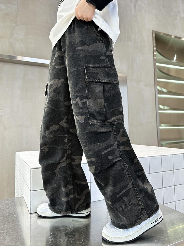 Boys' Cool Camo Pants - 2026 New Style, Straight Loose Fit, Versatile Autumn Wear