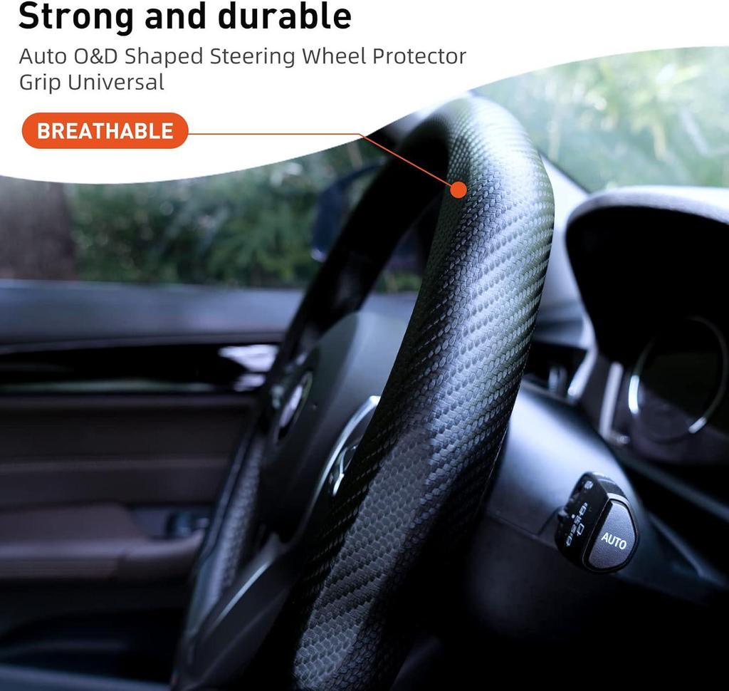Carbon Fiber Pattern Anti-Slip Leather Steering Wheel Cover for Various Car Models