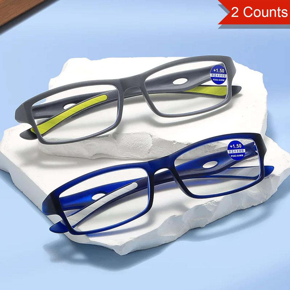 

2PCS Fashion Reading Glasses Man Sport Non-Slip Anti Blue Light Women Style High Definition Computer Eyeglass+1.0+2.0+3.0+4.0 1.5