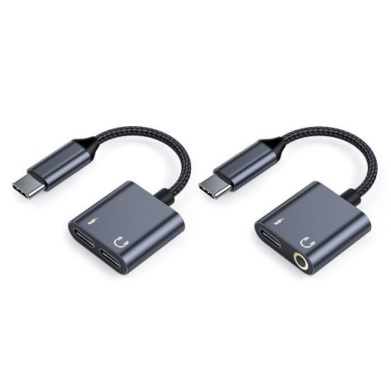 Type-C Audio Adapter Universal Safe Charging 2-in-1 Type-C to 3.5mm Headphone Jack Aux Converter Audio Cable for Mobile Phone