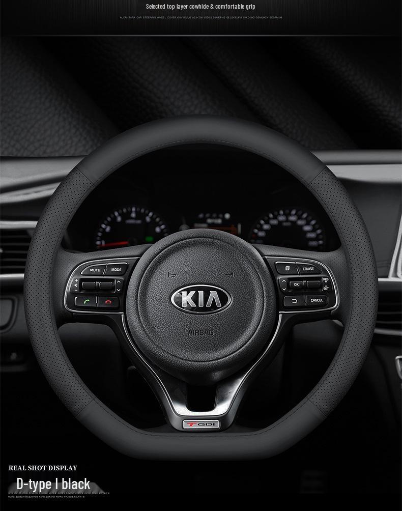 Genuine Leather Steering Wheel Cover for Kia Models: K3, Sportage, K5, Forte, K2, Cerato, KX3, KX Cross, K4, Seltos