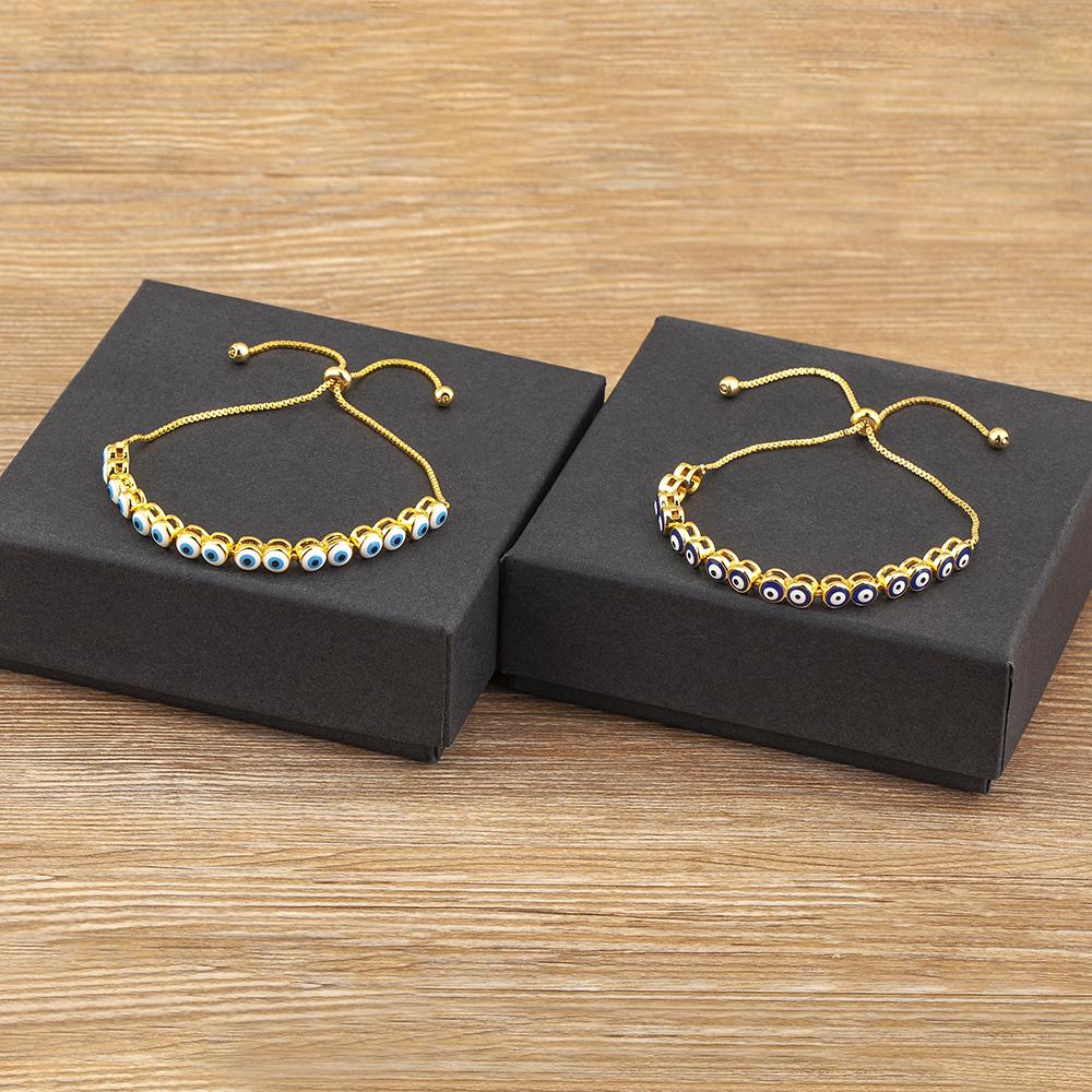 Nidin Luxury Men 4 Colors Evil Eye Beads Chain Bracelets Bangles Adjustable Party Wedding Elegant  Jewelry Gift For Female Male