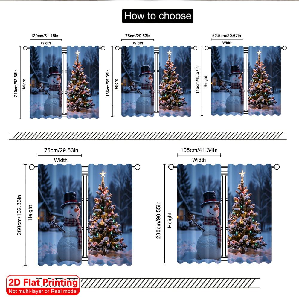 2pcs 2D Flat Printing Merry Christmas Popular Window Curtains Winter Snowman Christmas Tree Polyester Without Electricity Party