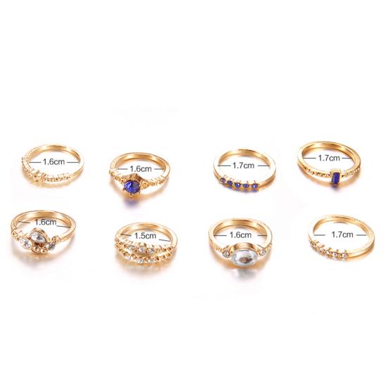 Set de 8 bucăți de inele Midi subțiri cu incrustații cu strasuri, care se stivuiesc deasupra degetelor