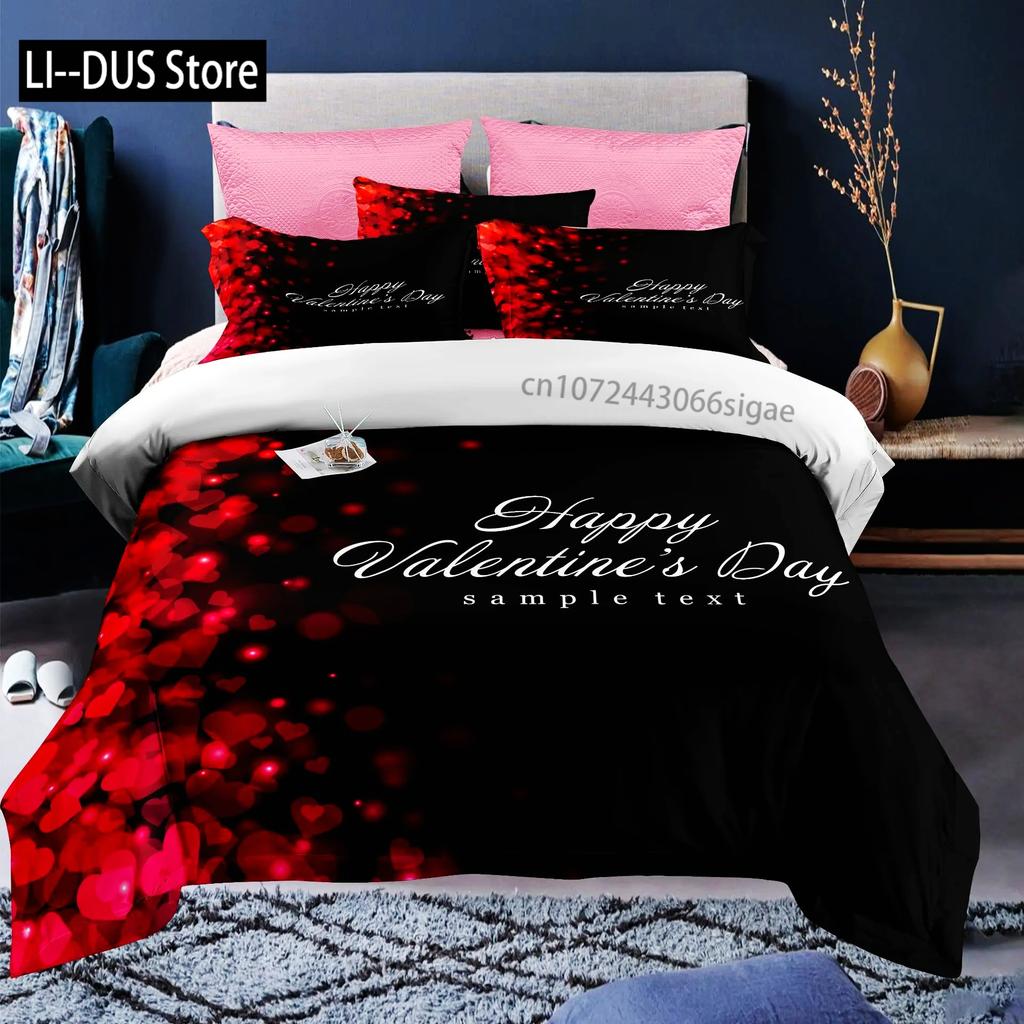 Custom Name Love Heart Valentine's Day 3D Duvet Cover Bedding Set Comforter Linen Pillowcases Wedding Decor Twin King Queen