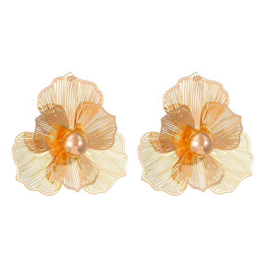 Exquisite 3D Hollow Flower Stud Earrings Necklace - Elegant European & American Design Jewelry for Women