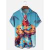 Camicia Corta Hawaiana da Uomo Stampa Pollo Cartone Animato Camicia Casual da Uomo Estate Quotidiano Street Fashion Camicia a Maniche Corte da Uomo