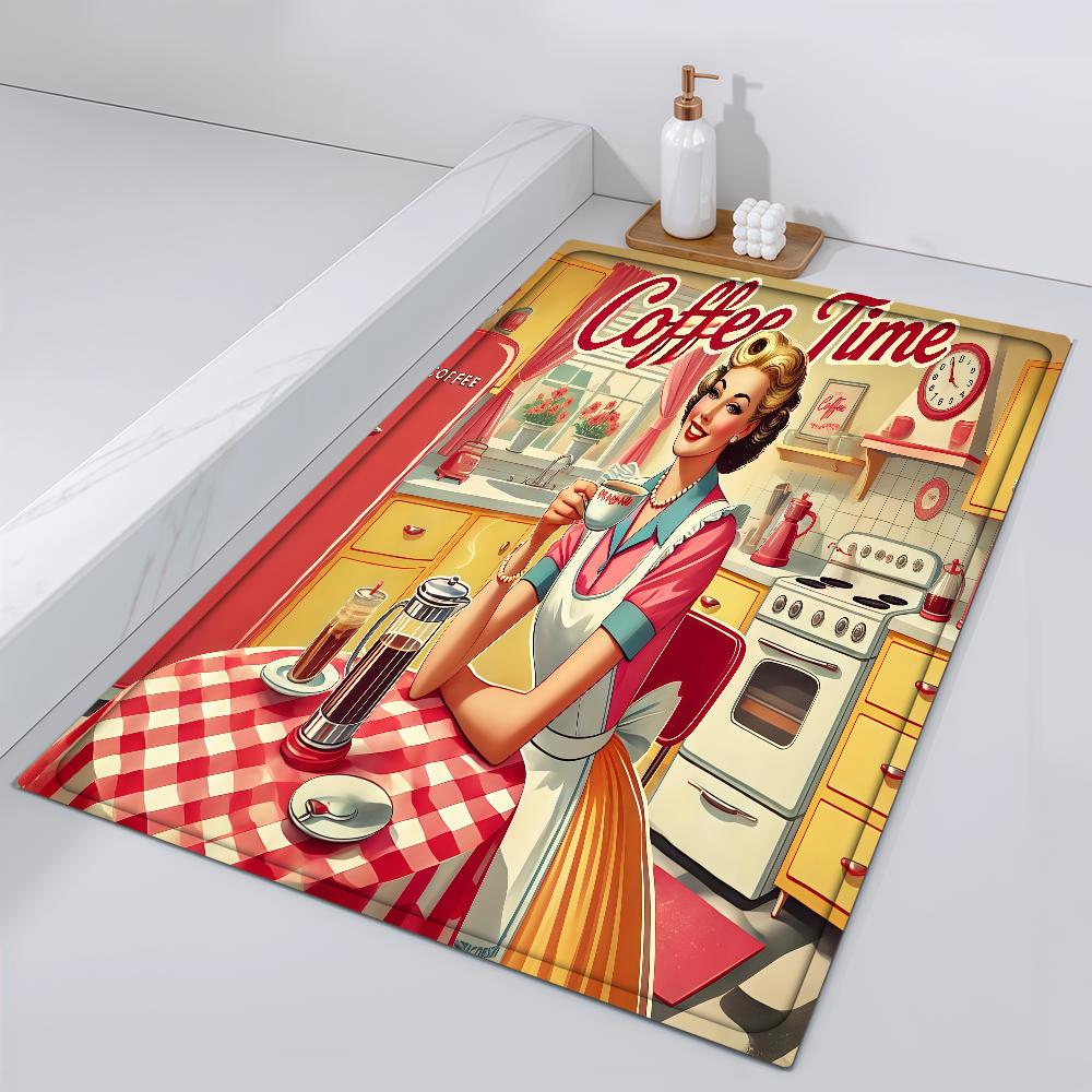 Girl Door Mat Bedside Entrance Bath Retro Floor Decoration Corridor Door Mat Diner Carpet Living Room Balcony