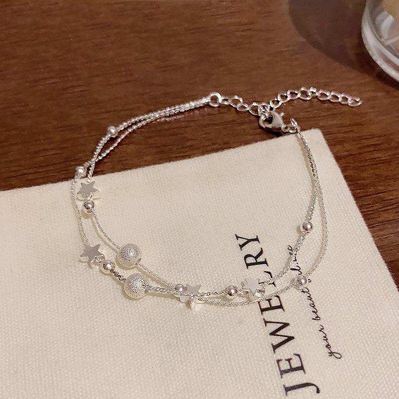 Double-Layer Silver Frosted Star Bracelet: Elegant, Niche, and Exquisite. Perfect for Women and Best Friends. 