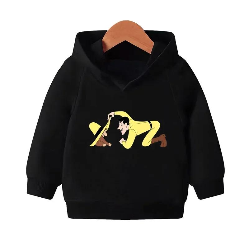 Любопытный Джордж Милая Обезьянка Принт Забавные Детские Худи с Капюшоном Одежда для Девочек Детские Толстовки Осенний Детский Свитшот 100