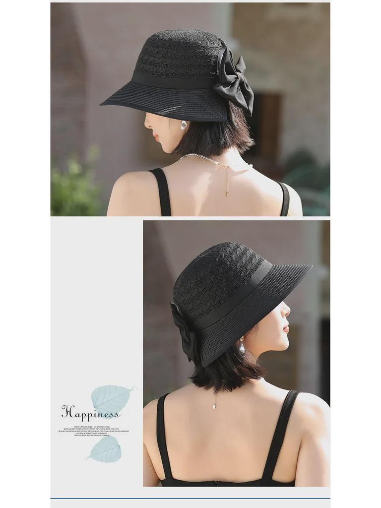 Korean Style Knitted Straw Hat for Women - Spring & Autumn Fashion, All-Match Sun Hat with Bow