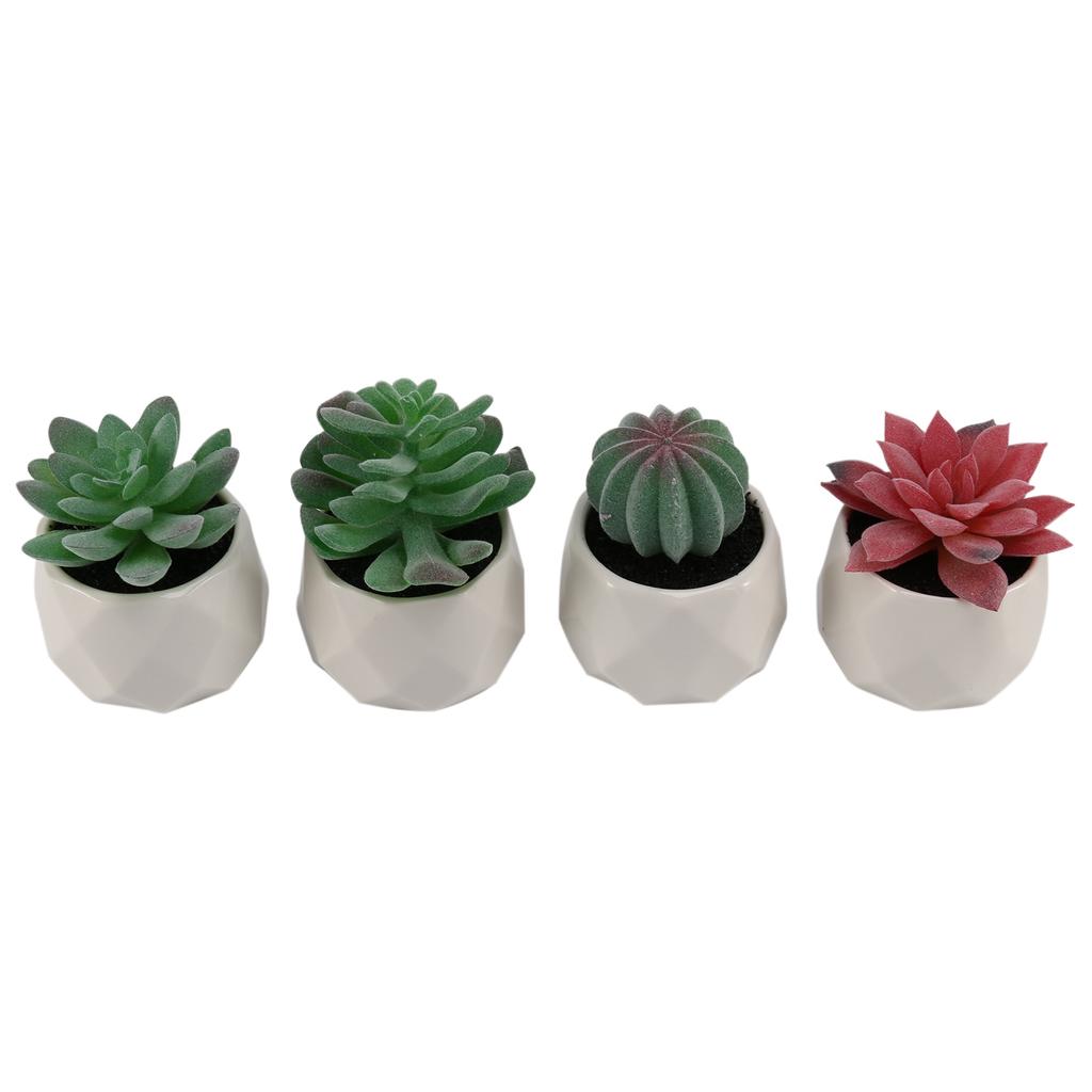 T02C!Mini Succulents Artificial Succulents Plants Artificial Mini Geometric Plants In Pot,Set Of 4 Decorative