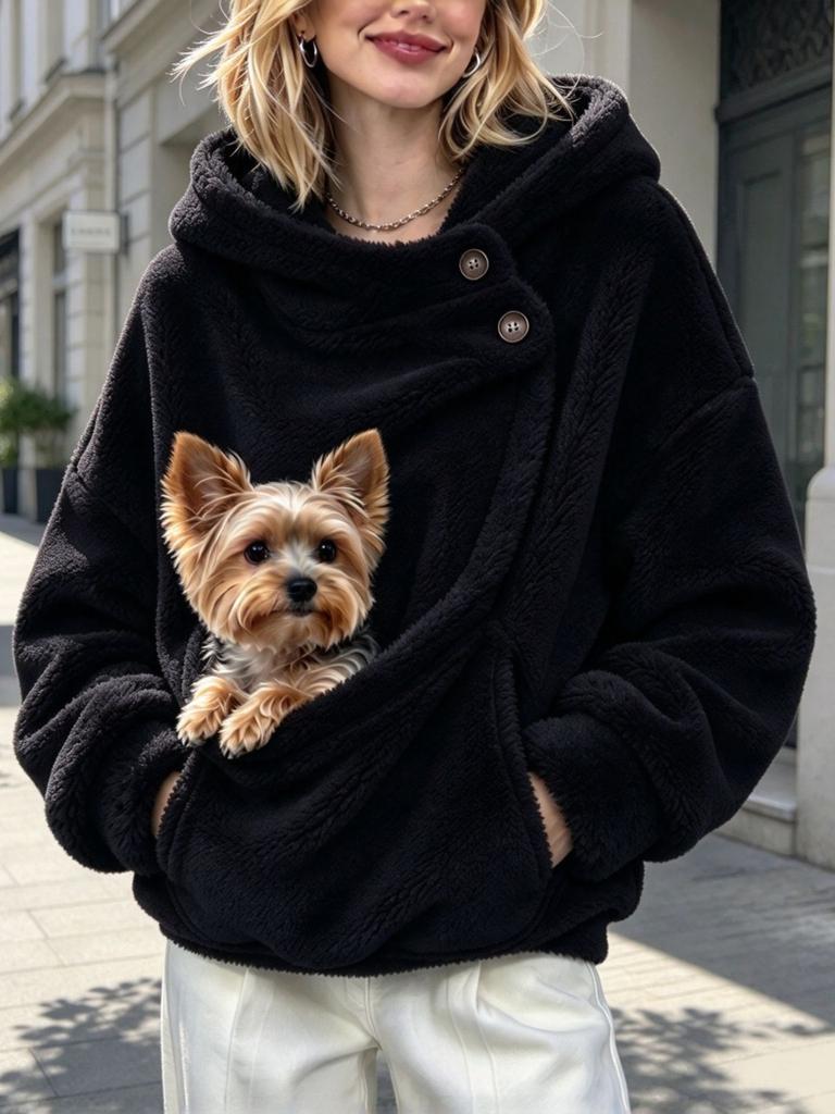 Unisex Løs Pullover Sweatshirt med Kænguru Kæledyrslomme, Kæledyrstrøje til Rejser, Håndfri Bæring af Lille Kat Hund, Gave til Kæledyrselsker (143)