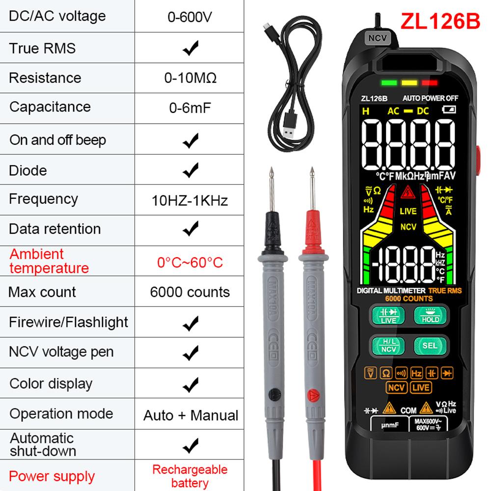 ZL128B Digital Multimeter Alternating Current Direct Current Voltage Multimetro True RMS Capacitance Temp Detector Multitester