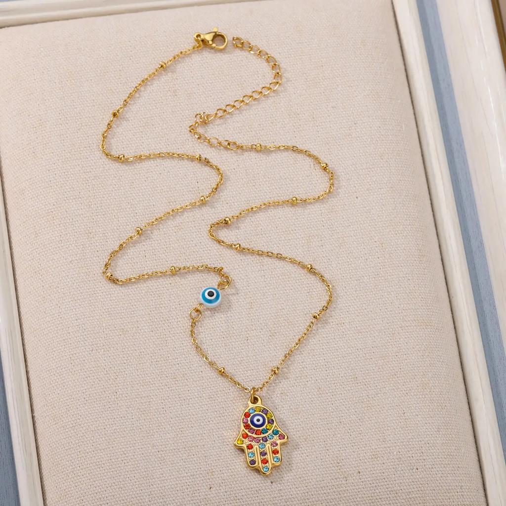 Turkish Hamsa Evil Eye Necklaces For Women Gold/Silver Color Charm Necklace Party Jewelry Accessories Gift