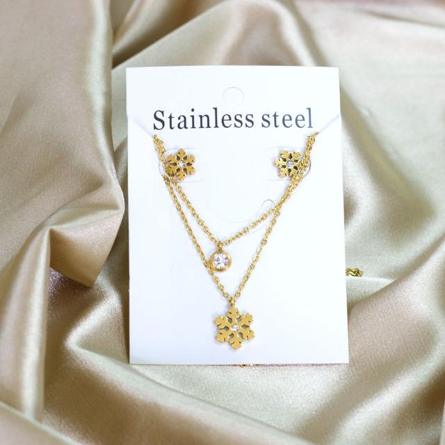 Double Chains Necklace And Earrings Zircon Sets Female Wedding Party Cubic Zirconia 316L Stainless Steel Pendant Zircon Gifts
