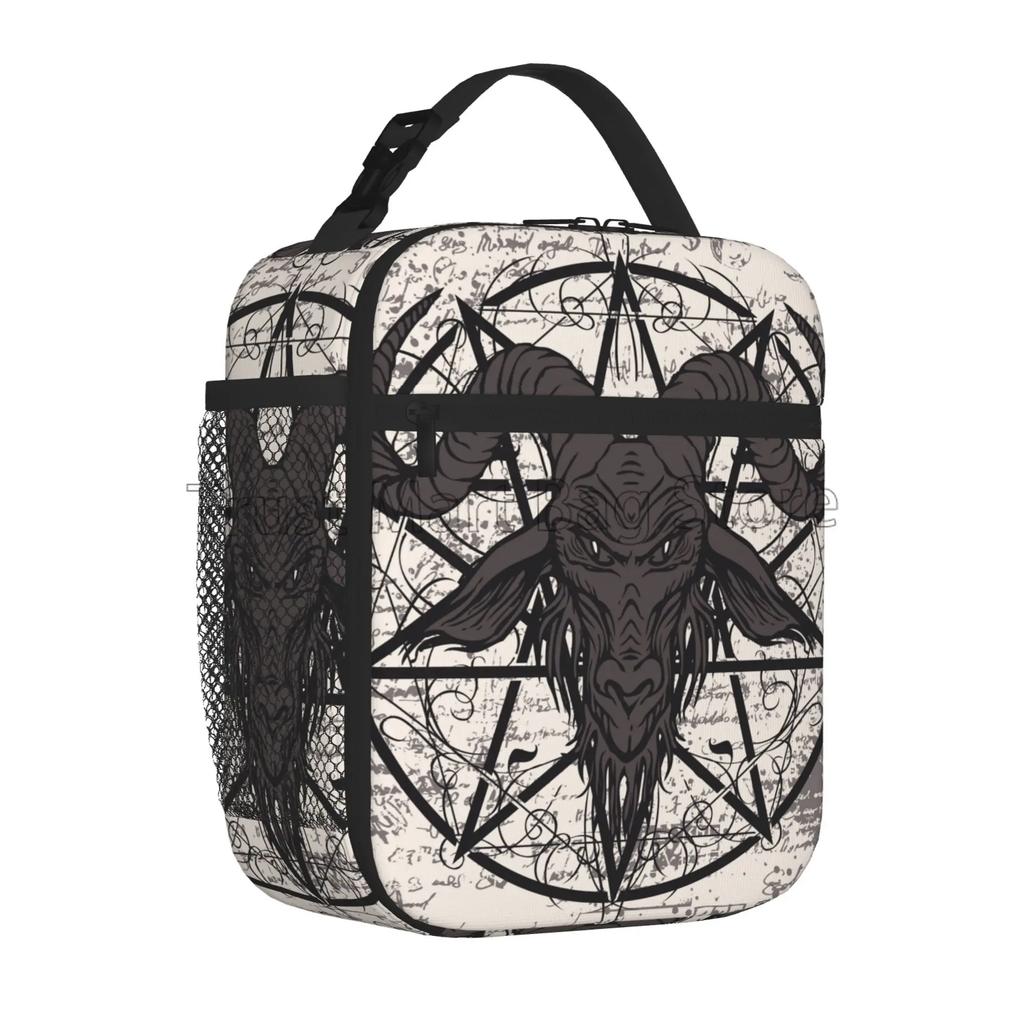 Baphomet Pentagram Satantic Occult Church of Satan Goat Goth Lunch Box for Travel Picnic Reusable Waterproof Insulated Lunch Bag