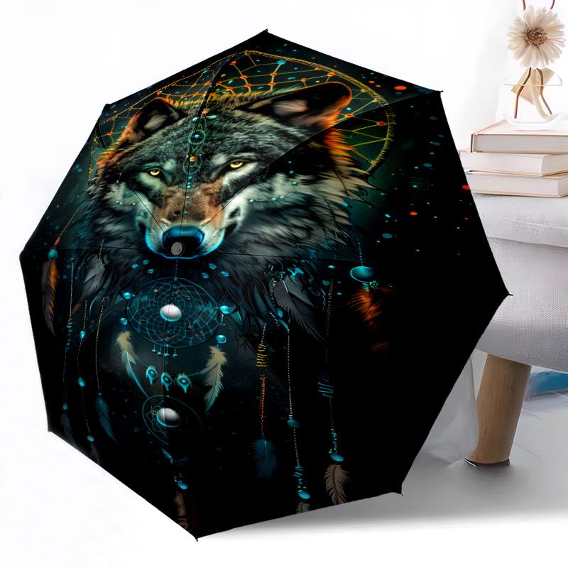 Wolf Yin Yang Automatischer Outdoor-Regenschirm Einziehbares Design mit 8 Speichen Langlebig Leicht Perfektes Geschenk für Freunde Familie
