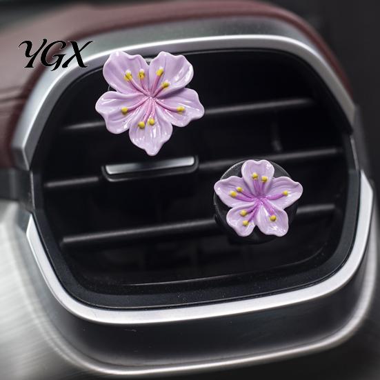 Tropical Car Vent Clip 1 Pair Flower Air Peach Blossom Conditioning Outlet Diffuser for Women Girls Cute Freshener Decor Interior Accessories