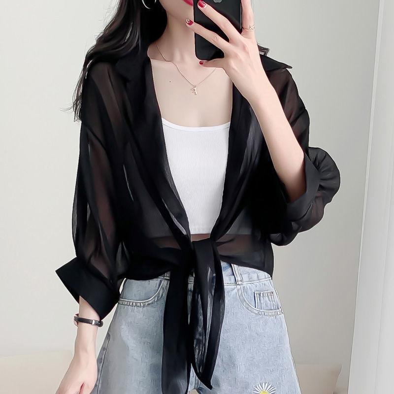 Sheer Shirts for Women Tender Fairycore Button Summer Sun-proof Lightweight Korean Style Slouchy Commuting Temperament Versatile