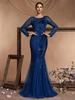Elegante Vestido de Festa Longo de Manga Comprida Ajustado Cauda de Peixe para Madrinha