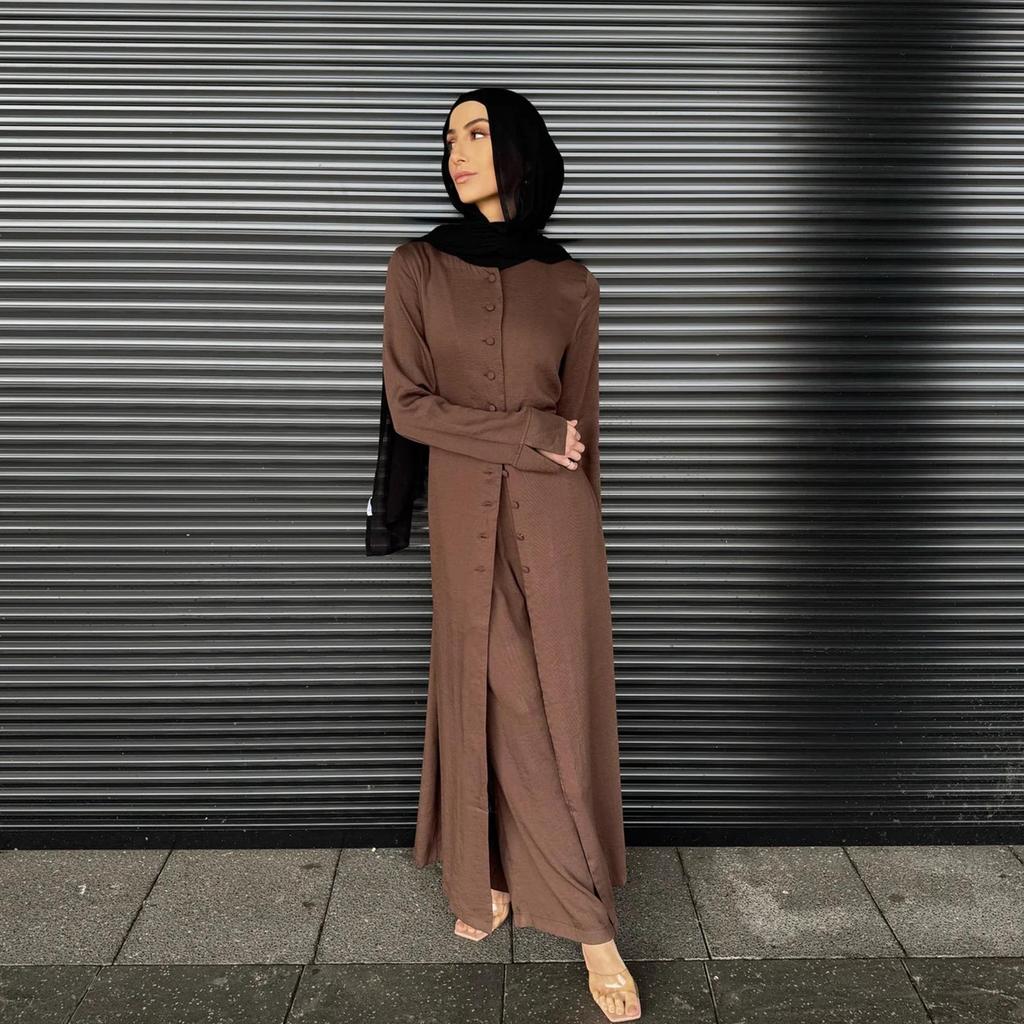 Loriya Dubai Solid Color Button Two-Piece Set LR945