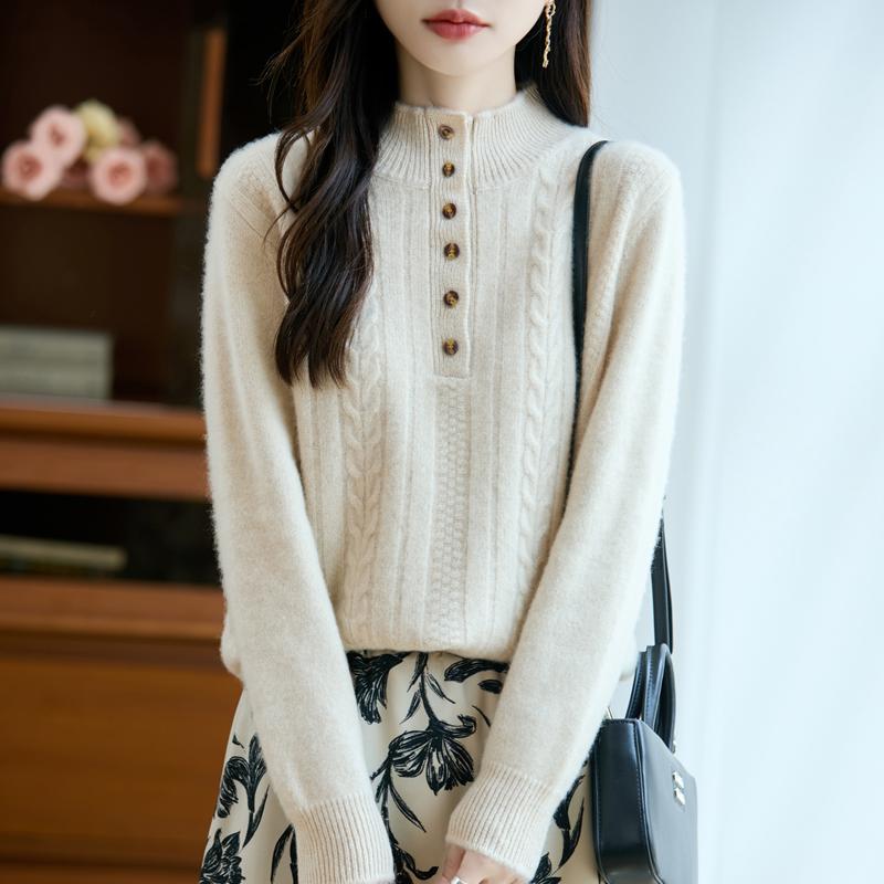 Women's Cashmere Sweater Qinghe Cashmere 30% Cashmere 70% Wool Autumn and Winter Pullover Warm and Fashionable