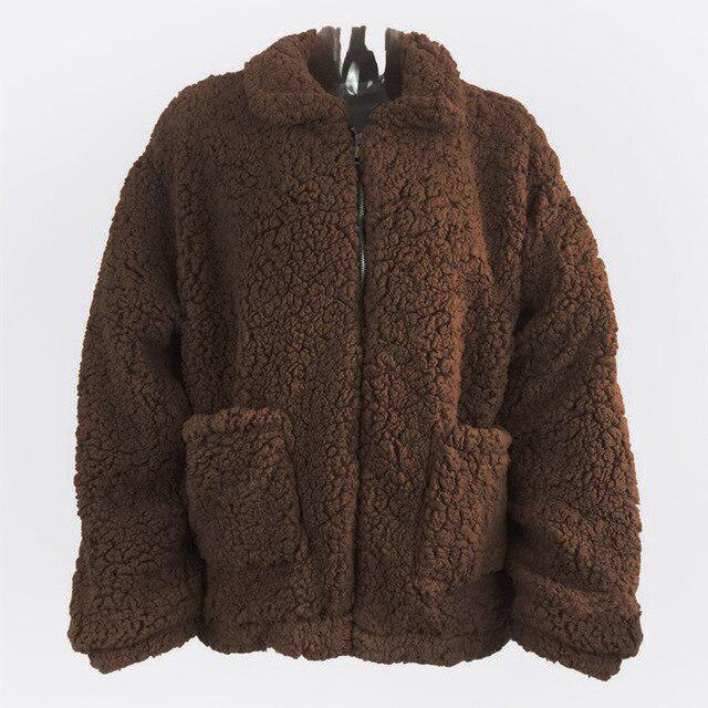 

Негабаритное пальто из искусственного плюшевого мишки, осень-зима, теплая толстая куртка-бомбер, женские куртки с нечеткой молнией L