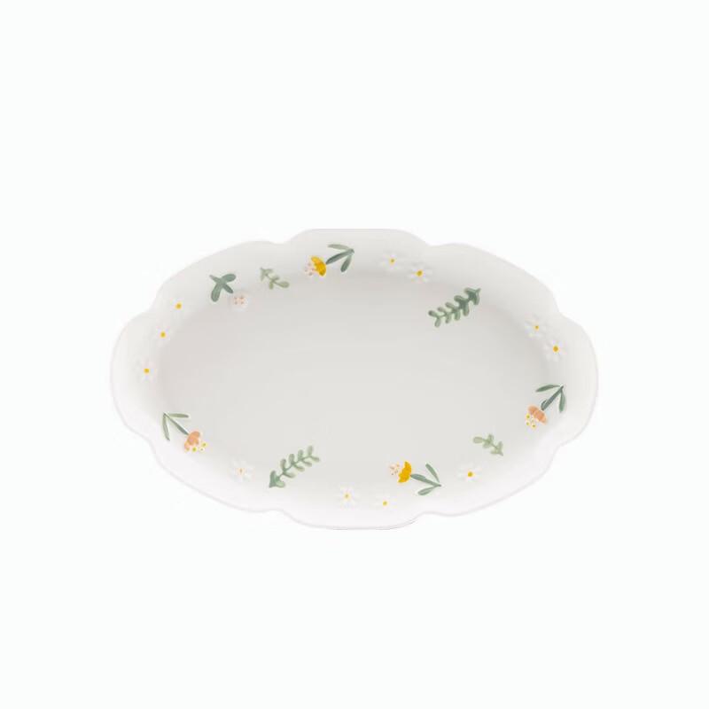 Kangmo Nordic Underglaze Embossed Daisy Ceramic Fish Plates