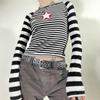 Harajuku Casual Pullover Ästhetische Damen 2022 Herbst Mode T-Shirt Vintage Star Print Gestreiften Langarm Crop Top für Frauen